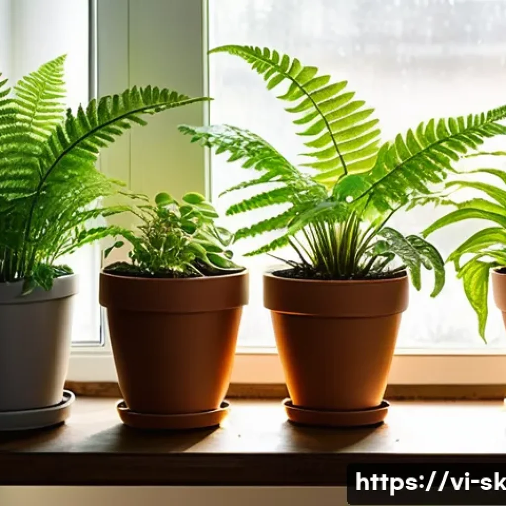 자주 죽는 식물과 그 해결책 - A bright indoor scene featuring a variety of healthy houseplants in appropriately sized terracotta a...